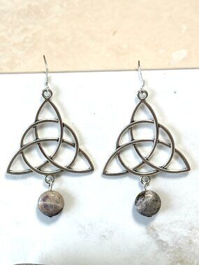 2/$20, Genuine Earthy Purple Agate Celtic Trinity Sterling Silver Hook Earrings